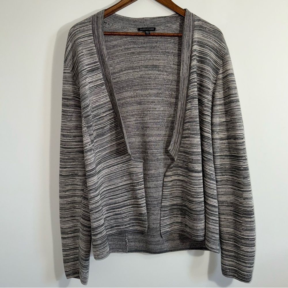 Eileen Fisher Women’s Charcoal Striped Cardigan Size Large